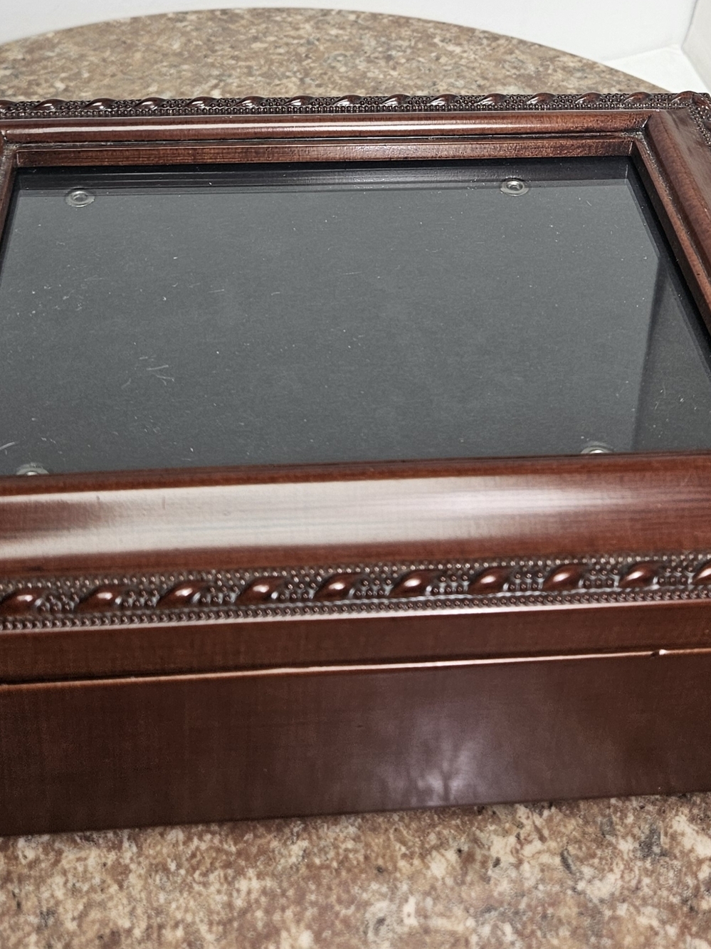 Wood and Glass Photo Hinged Lid Jewelry Display Box - Brown 8"x6"